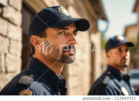 Security Guard Surveying Area 113947413