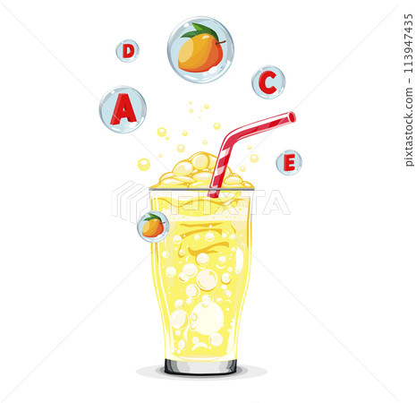 Healthy yellow mango oxygen cocktail with air bubbles. Isolated vector summer drink for design Healthy yellow mango oxygen cocktail with air bubbles. Isolated vector summer drink for design 113947435