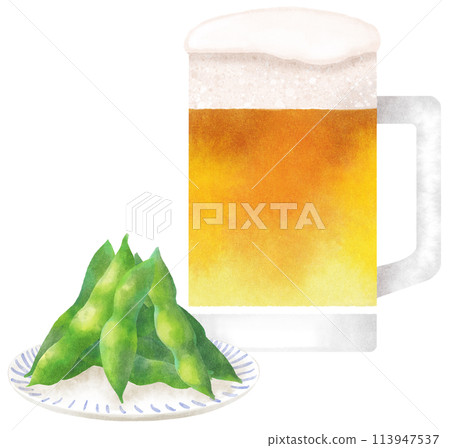 Beer and edamame watercolor touch 113947537