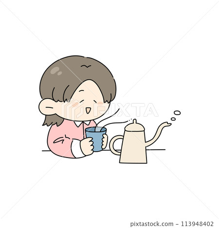 Illustration of a woman drinking hot water Illustration of a woman drinking hot water 113948402
