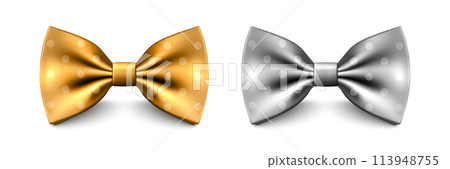 Vector 3D Realistic Golden and Silver Color Bow Tie Set Isolated. Silk Glossy Bowtie, Tie Gentleman. Mockup, Design Template of Stylish Bow Tie for Men. Fashion, Father s Day Holiday Concept Vector 3D Realistic Golden and Silver Color Bow Tie Set Isolated. Silk Glossy Bowtie, Tie Gentleman. Mockup, Design Template of Stylish Bow Tie for Men. Fashion, Father s Day Holiday Concept 113948755