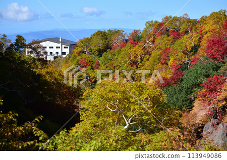 Autumn foliage at Tokachidake Onsenkyo from the Tokachidake Sabo Dam Autumn foliage at Tokachidake Onsenkyo from the Tokachidake Sabo Dam 113949086