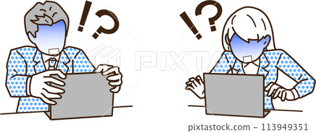 Businessmen encountering errors on their computers 113949351