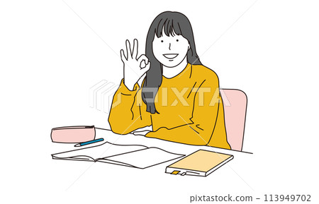 Illustration of a woman smiling and giving an OK sign 113949702