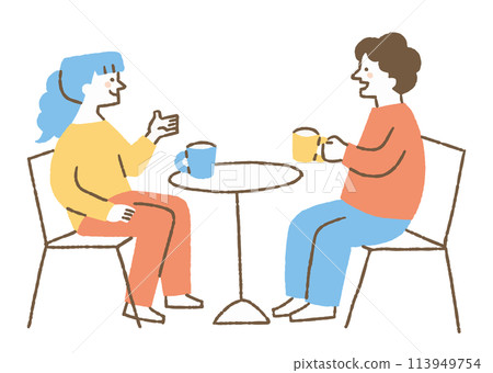 A couple having a fun conversation while drinking_Color A couple having a fun conversation while drinking_Color 113949754