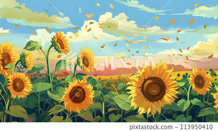 藍天閃耀的向日葵田 No.045 AI 生成圖像 113950410