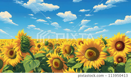 Sunflower field shining under the blue sky No.048 AI generated image Sunflower field shining under the blue sky No.048 AI generated image 113950413