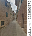 Narrow street with stone houses. Old houses and old narrow alley in Croatia. Streets in old town. 113950579
