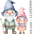 Cute gnome watercolor painting. 113950999