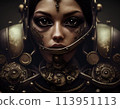 A female mechanical humanoid with a helmet and armor motif. 113951113