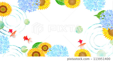 向日葵，繡球花，金魚，夏天背景 113951400