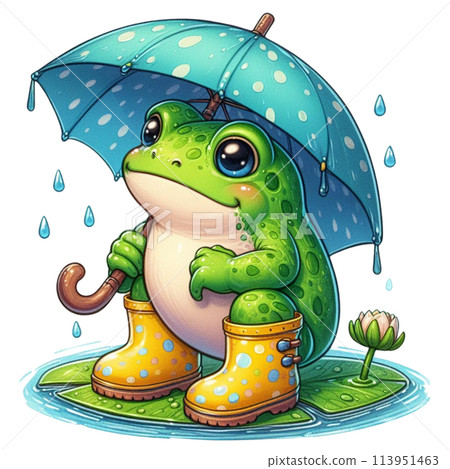 青蛙撐傘雨中行走 113951463