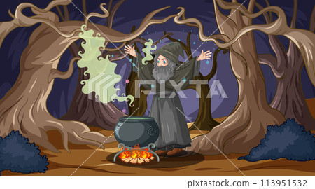 Wizard Conjuring Magic in Enchanted Forest Wizard Conjuring Magic in Enchanted Forest 113951532