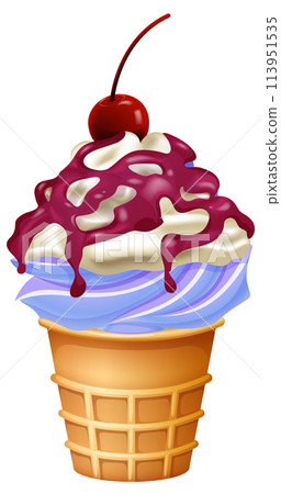Delicious Ice Cream Cone with Cherry 113951535