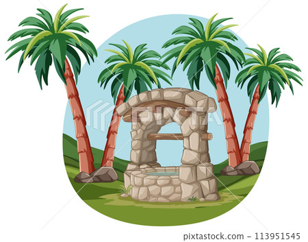 Tropical Oasis with Stone Archway 113951545