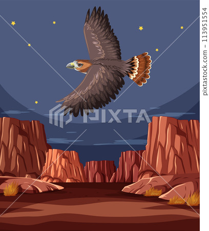 Eagle Soaring Over Canyon Cliffs 113951554