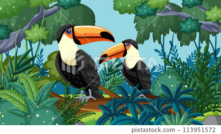 Tropical Toucans Amidst Lush Foliage 113951572