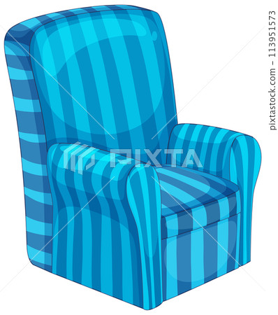 Cozy Blue Striped Armchair Illustration 113951573