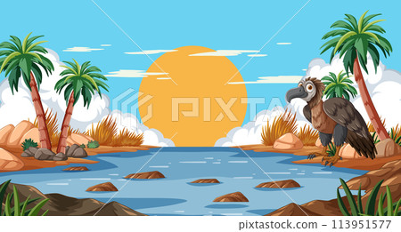 Tropical River Sunset with Perched Vulture 113951577