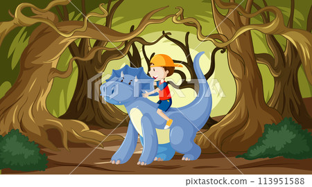 Child Riding Dragon in Enchanted Forest 113951588