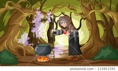 Enchanted Forest Witch Brewing Magic Potion Enchanted Forest Witch Brewing Magic Potion 113951593
