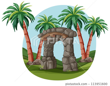 Tropical Stone Archway Amidst Palm Trees Tropical Stone Archway Amidst Palm Trees 113951600