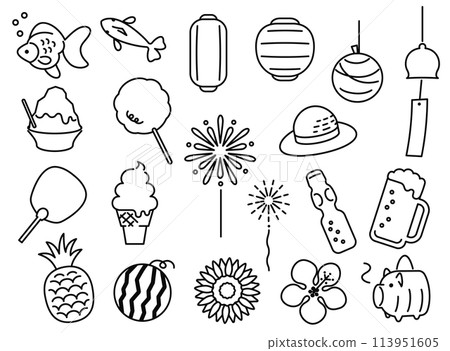 Line drawing summer festival icon set Line drawing summer festival icon set 113951605