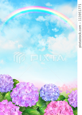 Hydrangea and rainbow background landscape vertical Hydrangea and rainbow background landscape vertical 113951771