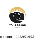 Camera with sun logo template 113951958