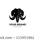 Elephant head with large tusks logo illustration 113951962