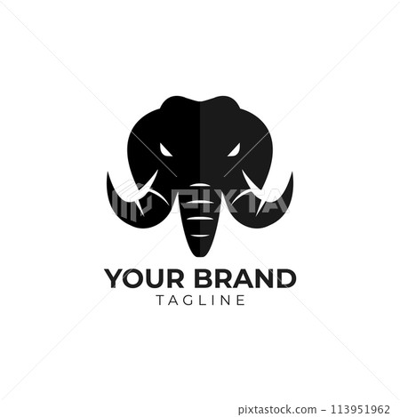 Elephant head with large tusks logo illustration 113951962