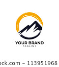 mountain peak with artistic brush logo illustration vector 113951968