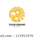 palm tree beach and sun logo illustration template 113951970