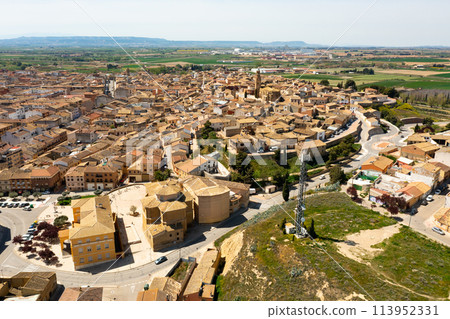View from drone of Ejea de los Caballeros with Church of Virgen de la Oliva View from drone of Ejea de los Caballeros with Church of Virgen de la Oliva 113952331