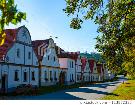 Traditional czech houses in the village of Holasovice. Czech Republic 113952333