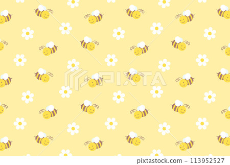 蜜蜂和白花的無縫圖案 蜜蜂和白花的無縫圖案 113952527