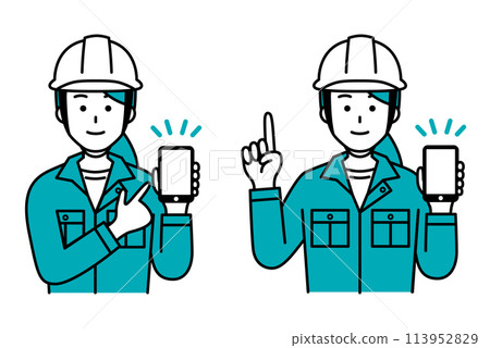 A female worker explaining with a smartphone A female worker explaining with a smartphone 113952829