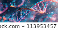 close-up image of a double helix DNA molecule in vibrant colors and intricate detail 113953457