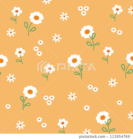 Illustration of white flowers on a pastel orange background for spring, summer pattern, fabric print, wallpaper, backdrop, textile, garment, women fashion, clothes, dress, wallpaper, backdrop, picnic Illustration of white flowers on a pastel orange background for spring, summer pattern, fabric print, wallpaper, backdrop, textile, garment, women fashion, clothes, dress, wallpaper, backdrop, picnic 113954769