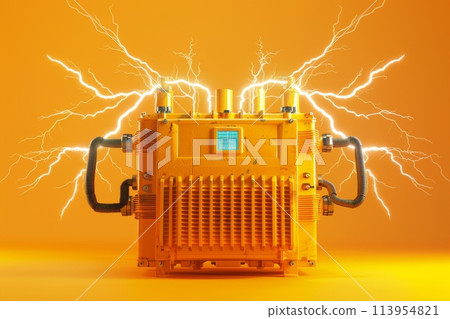 A colorful, futuristic looking piece of machinery with a lightning bolt on it with Generative AI 113954821
