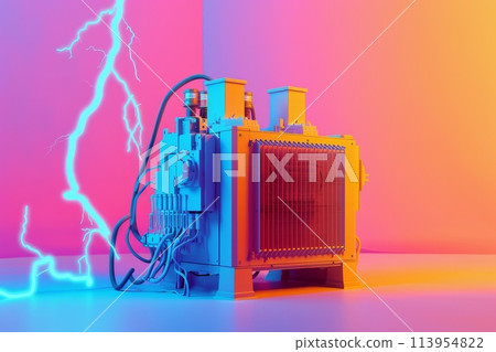 A colorful, futuristic looking piece of machinery with a lightning bolt on it with Generative AI 113954822