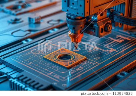 machine is cutting a piece of metal with Generative AI 113954823
