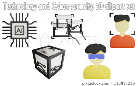 Technology and cyber security clipart element ,3D render technology concept isolated on white background icon set No.6 113955239