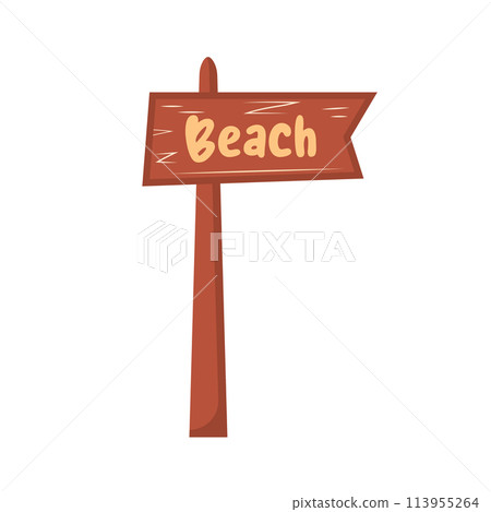 Vintage wooden sign with word beach. Wooden pointer to the beach. Summer symbol Vintage wooden sign with word beach. Wooden pointer to the beach. Summer symbol 113955264