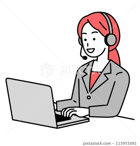 在筆記型電腦上工作的女操作員 113955891