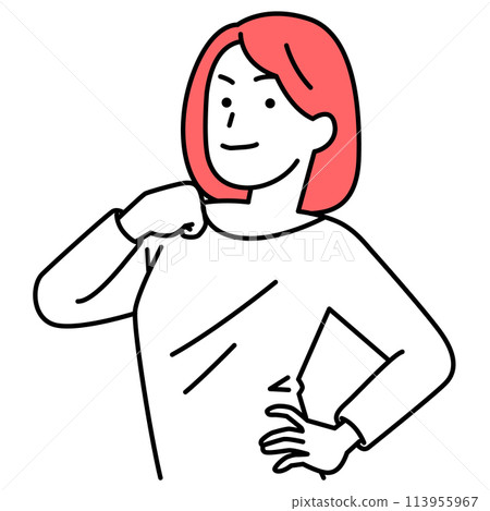 Casual woman puffing out her chest Casual woman puffing out her chest 113955967
