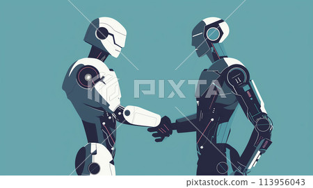 A human and a robot shake hands, signifying collaboration between humans and AI in financial decisions A human and a robot shake hands, signifying collaboration between humans and AI in financial decisions 113956043