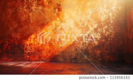 Metallic copper wall with a fire gradient (reds, oranges, yellows) 113956183