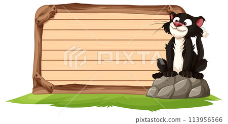 Skunk on a Wooden Sign in Nature 113956566