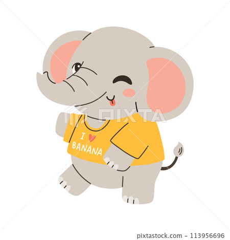 Cute Elephant summer vector illustration. Enjoying Hot Summer in tshirt i love banana. For card, banner, poster Cute Elephant summer vector illustration. Enjoying Hot Summer in tshirt i love banana. For card, banner, poster 113956696